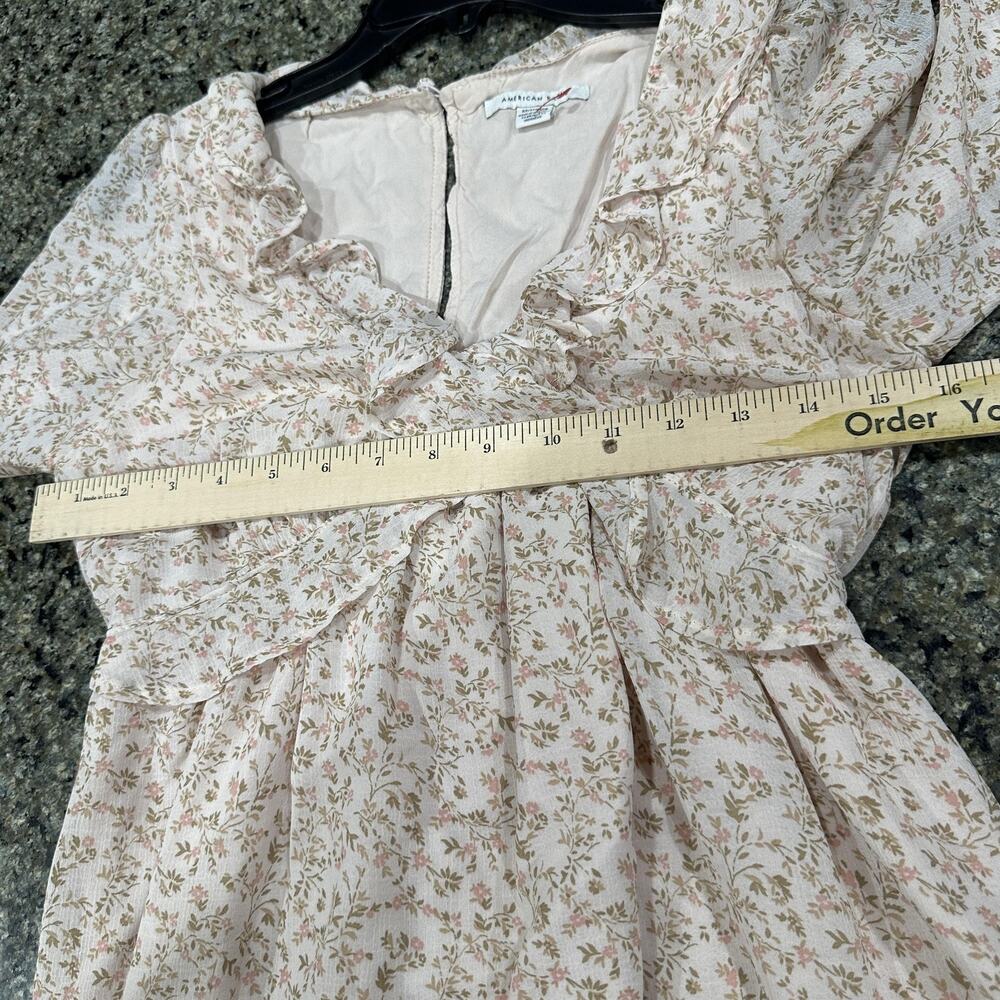 American Eagle Dress XS Pink Floral Long Sleeve Ruffle Mini Cottage Coquette - Picture 7 of 7